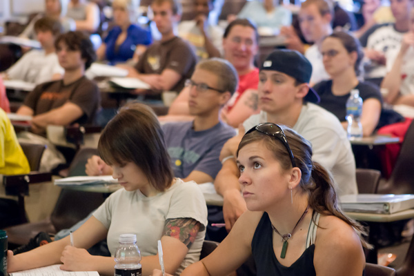 side view of students in a lecture class